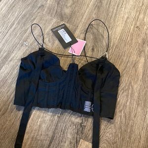 Pretty Little Thing Corset Crop Top, Black, Size Small, UK 6/UK 2, NWT